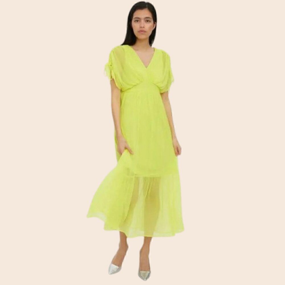 VERO MODA  Aware Neon Yellow Cap Sleeve Ruffle Midi Dress Size XS NWT